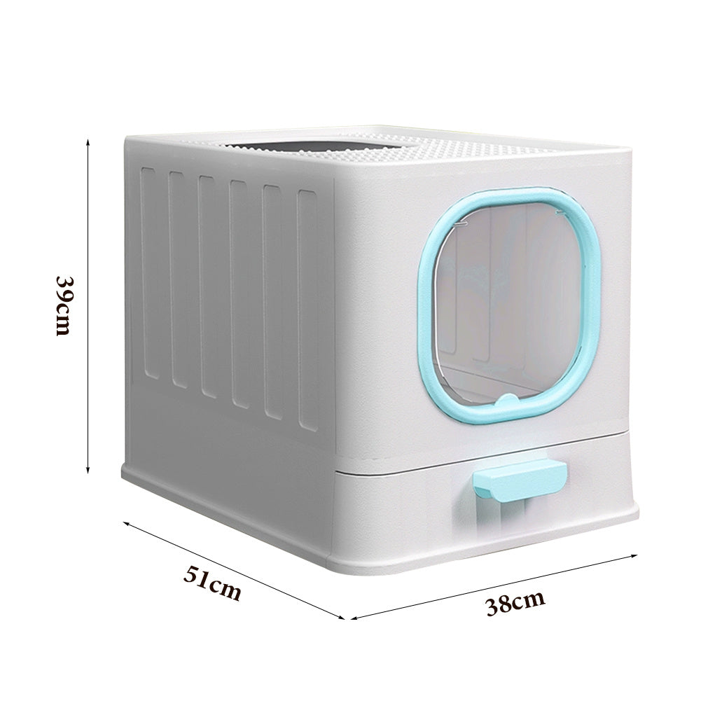 Blue Enclosed Folding Cat Litter Box Toilet with Scoop