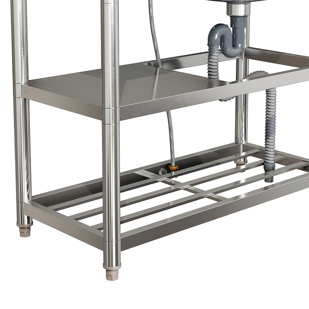 Freestanding Stainless Steel One Compartment Sink with Shelves and Drainboard