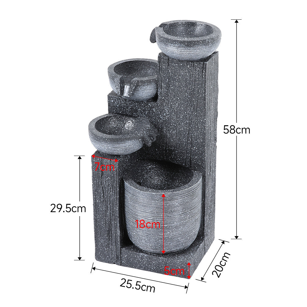 4 Tier Bowl Outdoor Solar Powered Water Fountain Decor