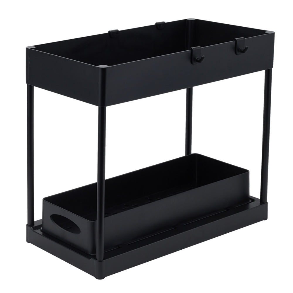 Black 2 Tier Sliding Under Sink Storage Rack