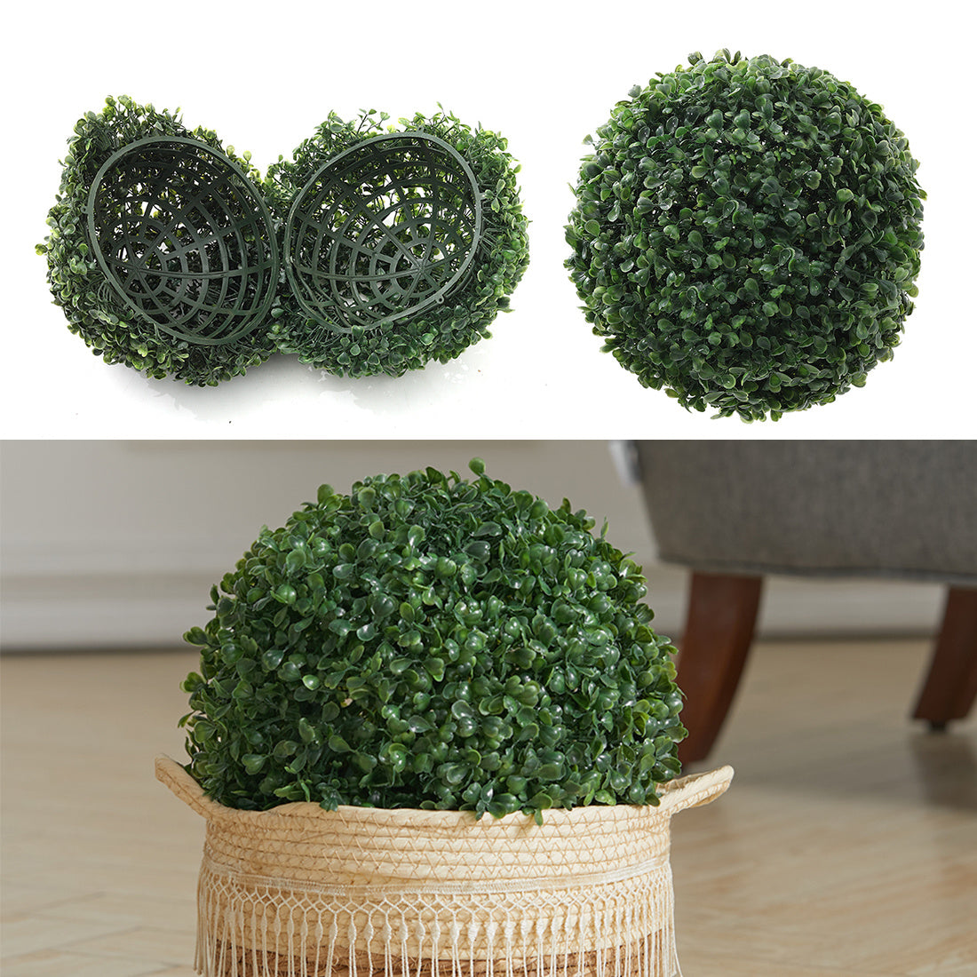 Artificial Green Boxwood Topiary Balls Outdoor Garden Basket Plant, 28CM