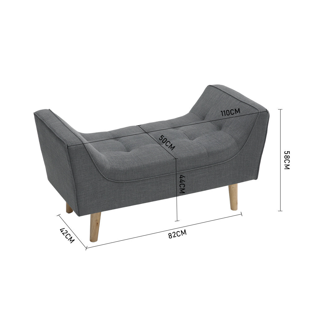 Grey 110cm Soft Chenille Upholstered Bench with Wooden Legs