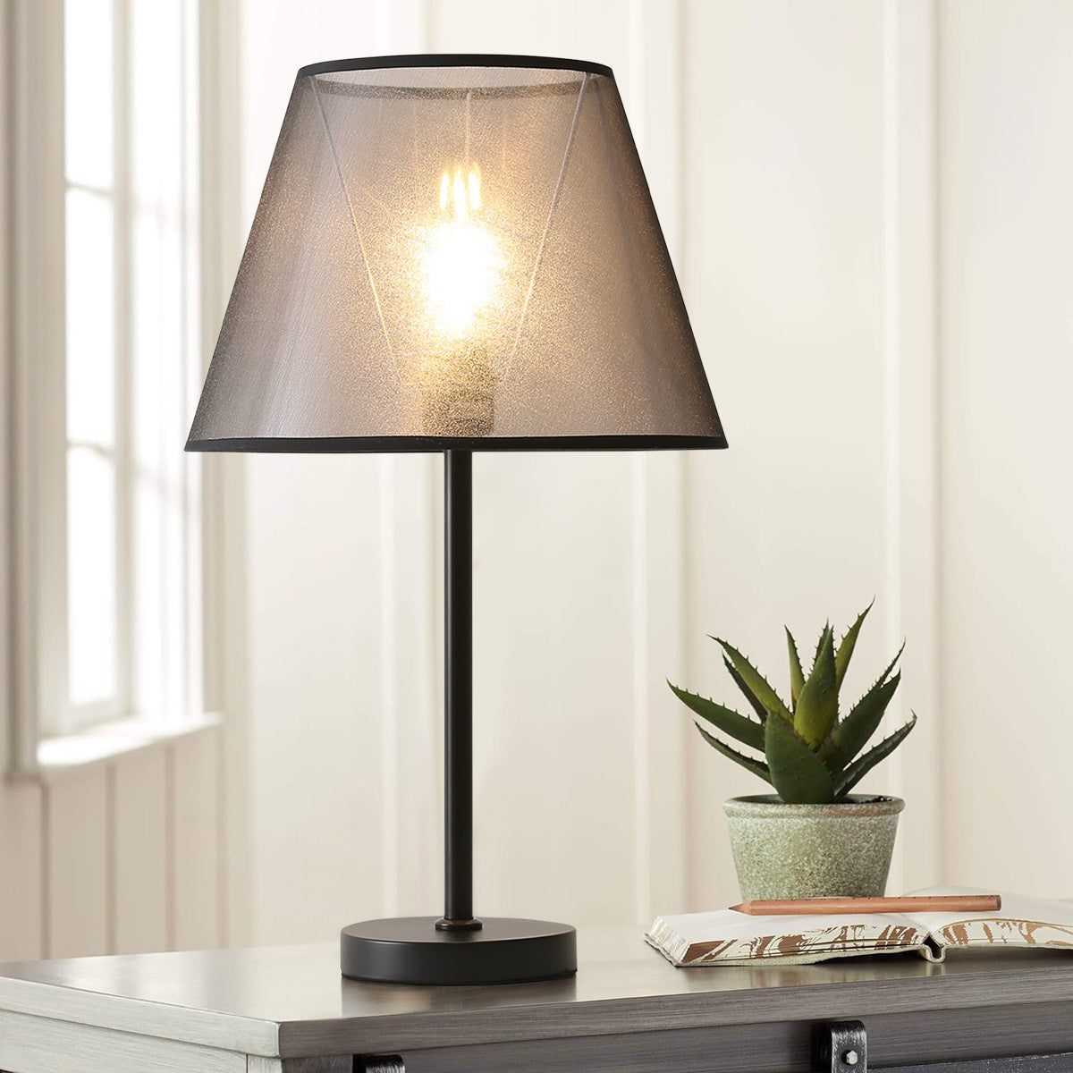 Black 34Dia Modern Bedside Lamp Table Lamp