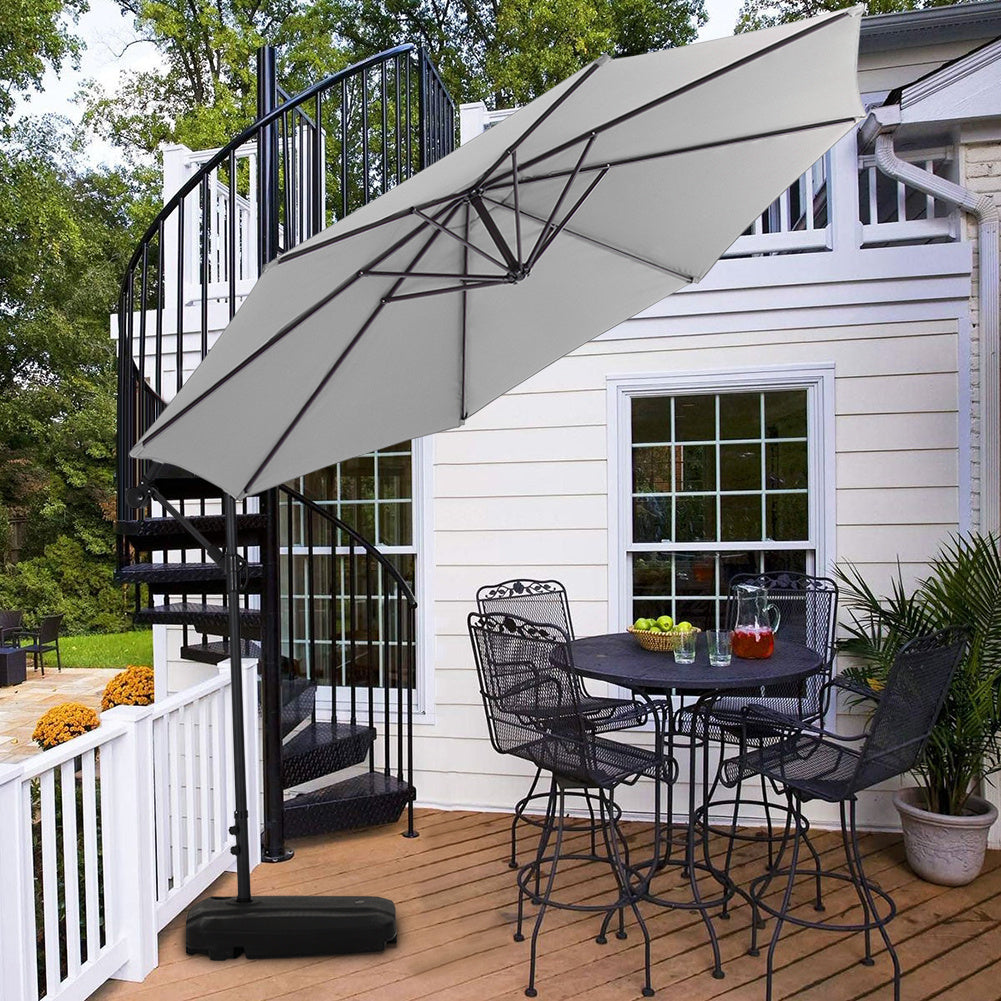 Garden 3M Light Grey Banana Parasol Cantilever Hanging Sun Shade Umbrella Shelter with Rectangle Base