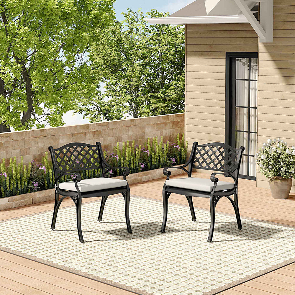Outdoor 2PCS Black Cast Aluminium Garden Dining Chairs With Cushion