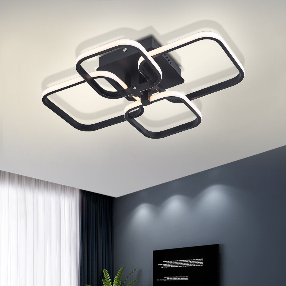 Modern Square LED Ceiling Light, Black Frame4 Head Dimmable