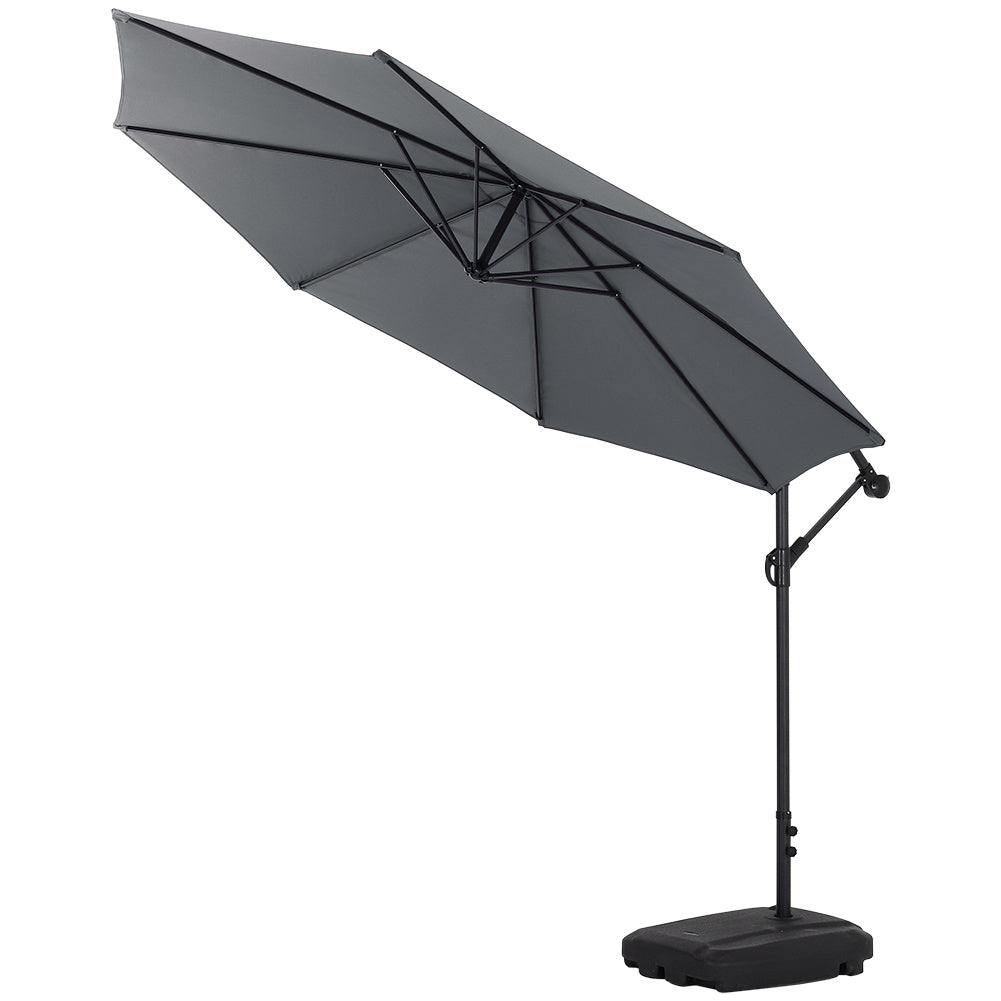 3M Garden Hanging Parasol Cantilever Sun Shade Patio Banana Umbrella, Dark Grey