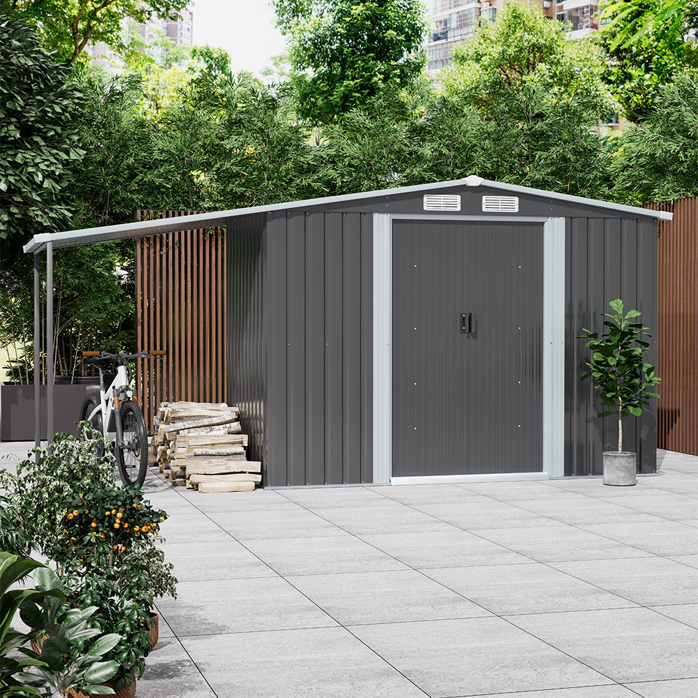 Grey 256cm Outdoor Metal Storage Shed with Pitched Roof