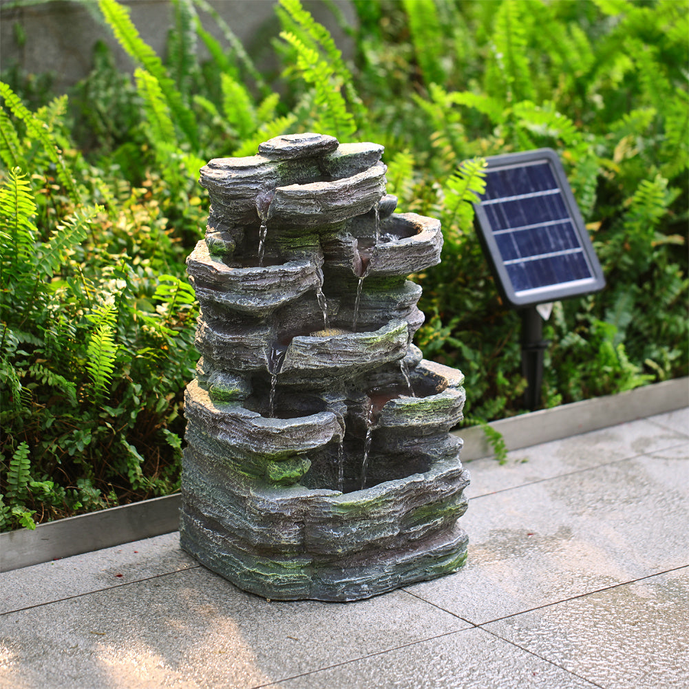 Solar Energy Rock Garden Resin Fountain Waterfall with Lights