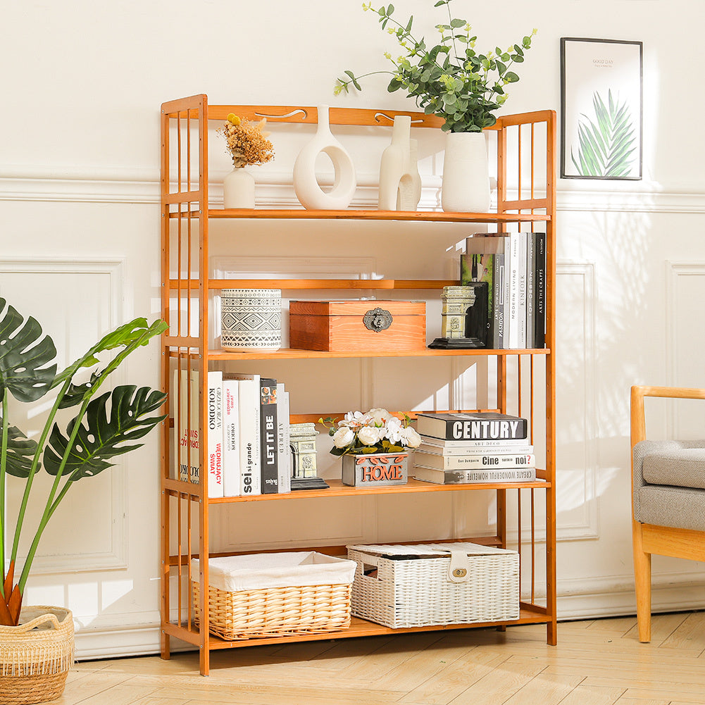 4 Tier Bamboo Bookshelf Organizer Free Standing Bookcase
