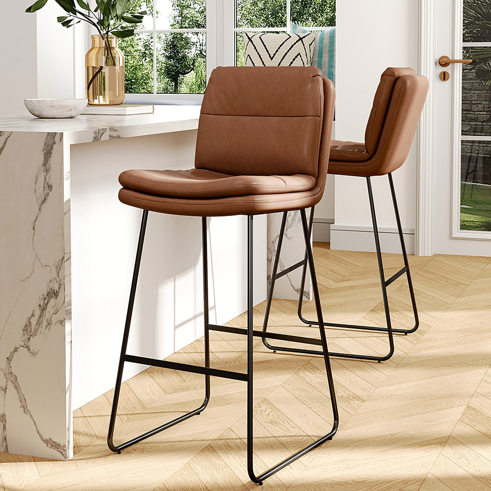 2Pcs Modern Faux Leather Breakfast Bar Stools,Brown
