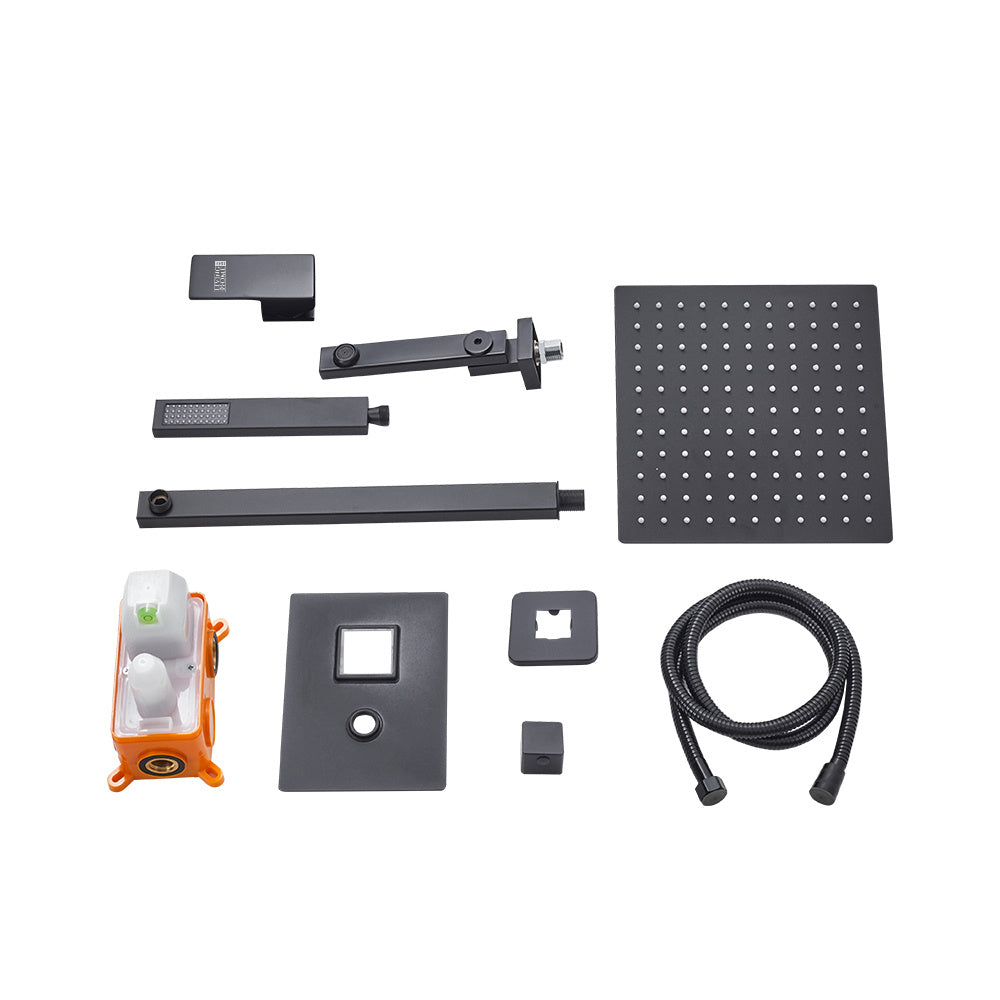 Black Square 3 Way Concealed Shower Mixer Set