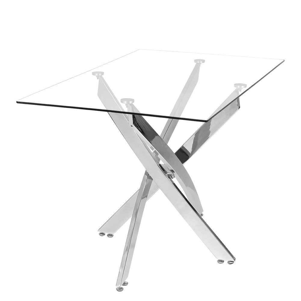120x70cm Square Glass Dining Table with Silver Chrome Legs