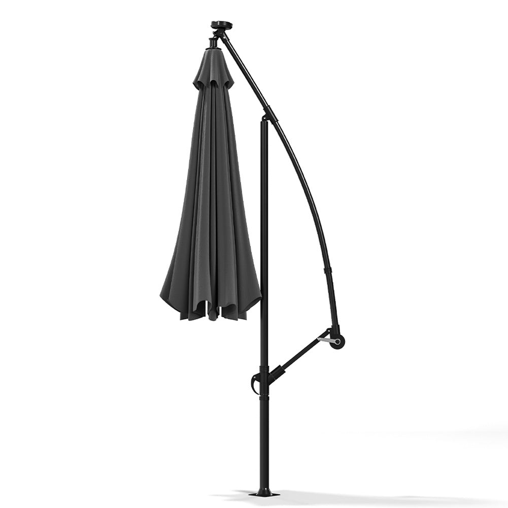 3M Large Garden Hanging LED Parasol Cantilever Sun Shade Banana Umbrella No Base, Dark Grey