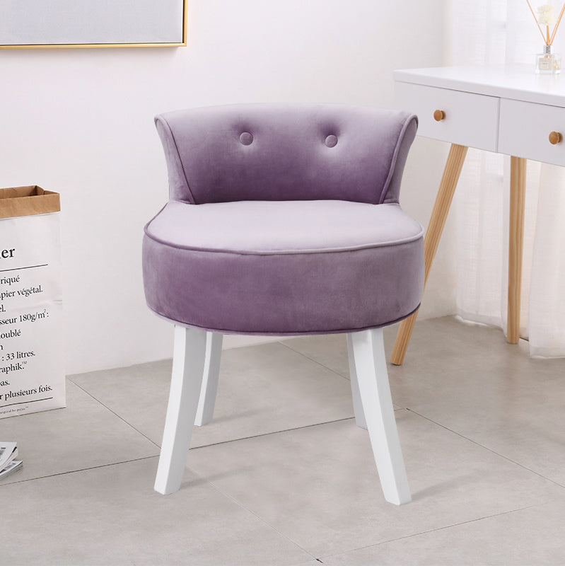Velvet Buttoned Vanity Padded Stool, Purple
