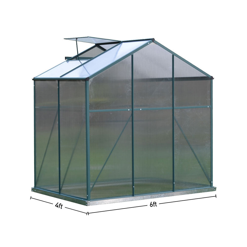 4ft x 6ft Garden Greenhouse Aluminium Polycarbonate Green Plant Housing Without Base