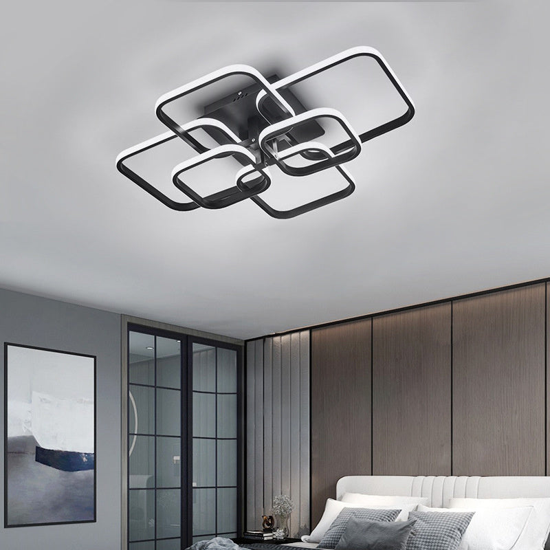 Modern Square LED Ceiling Light, Black Frame6 Head Cool White