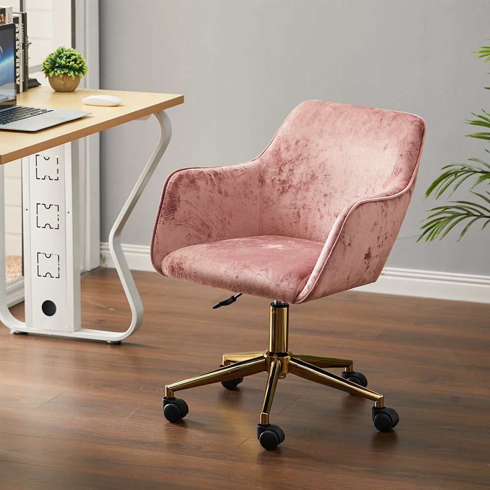 Velvet Upholstered Home Office Swivel Task Chair Ash Pink
