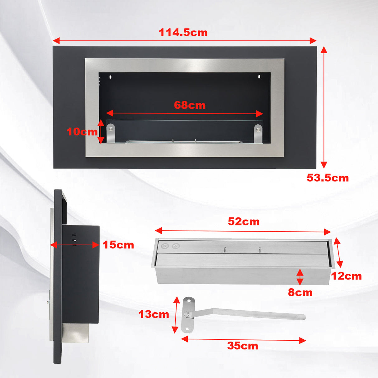 Wall Mount Rectangular Ethanol Fireplace Stainless Steel Heater