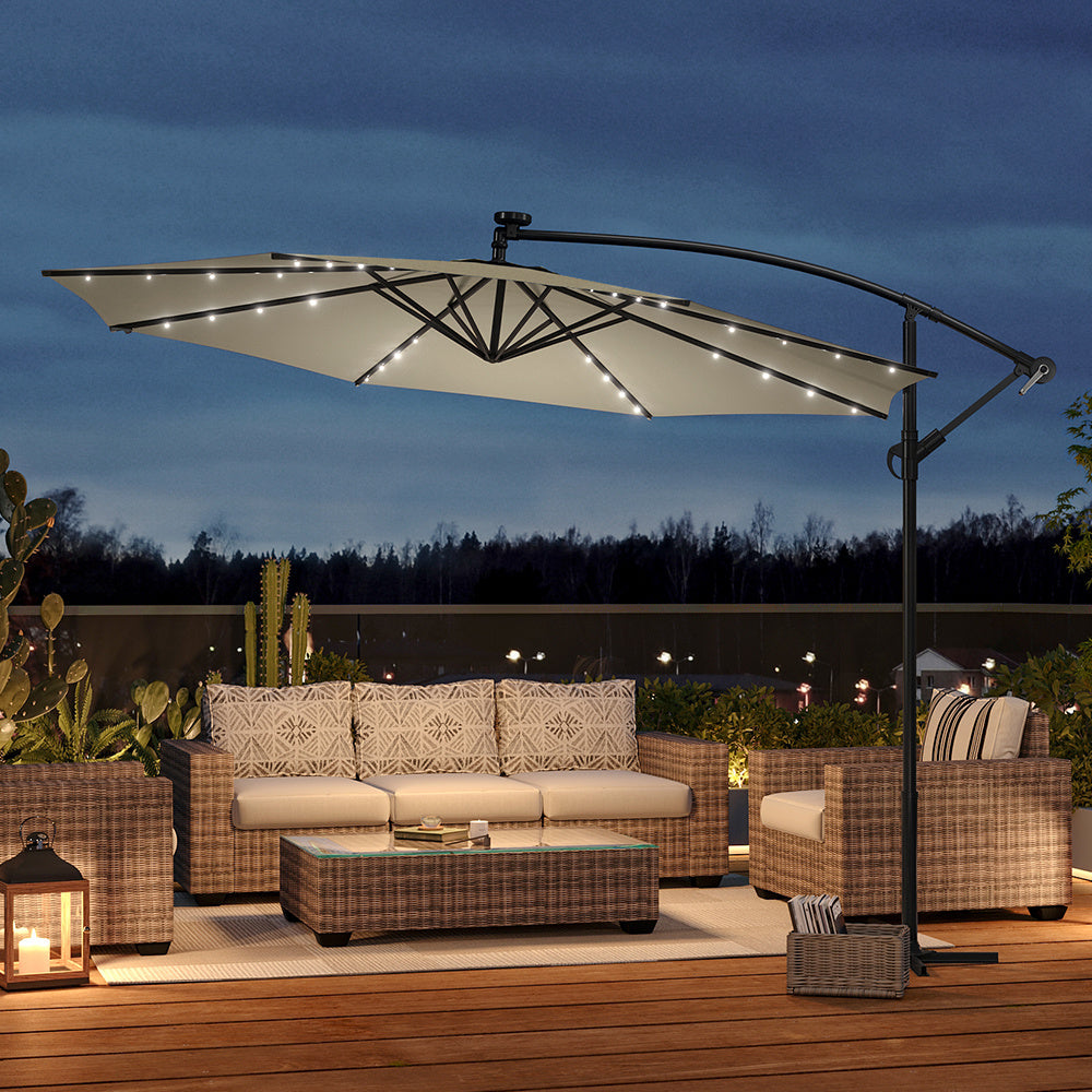 260cm H Outdoor 32 LED Lighted Patio Umbrella, with Crank Lift