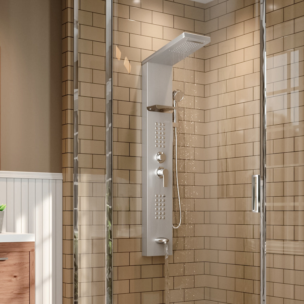 Wall Mounted Thermostatic Mixer Shower Panel Tower with Shelf