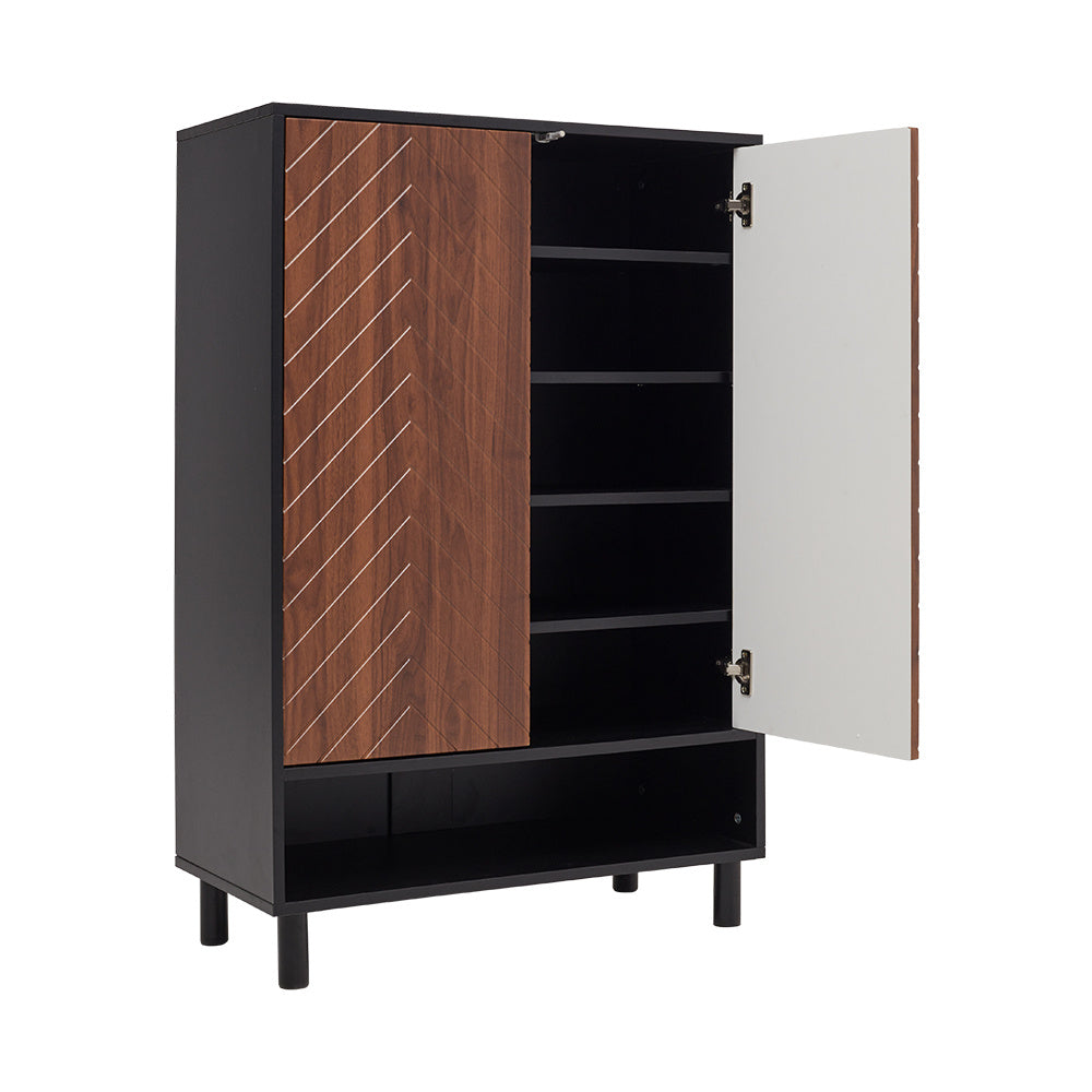 Brown 6 Tier Black Shoe Cabinet with Doors