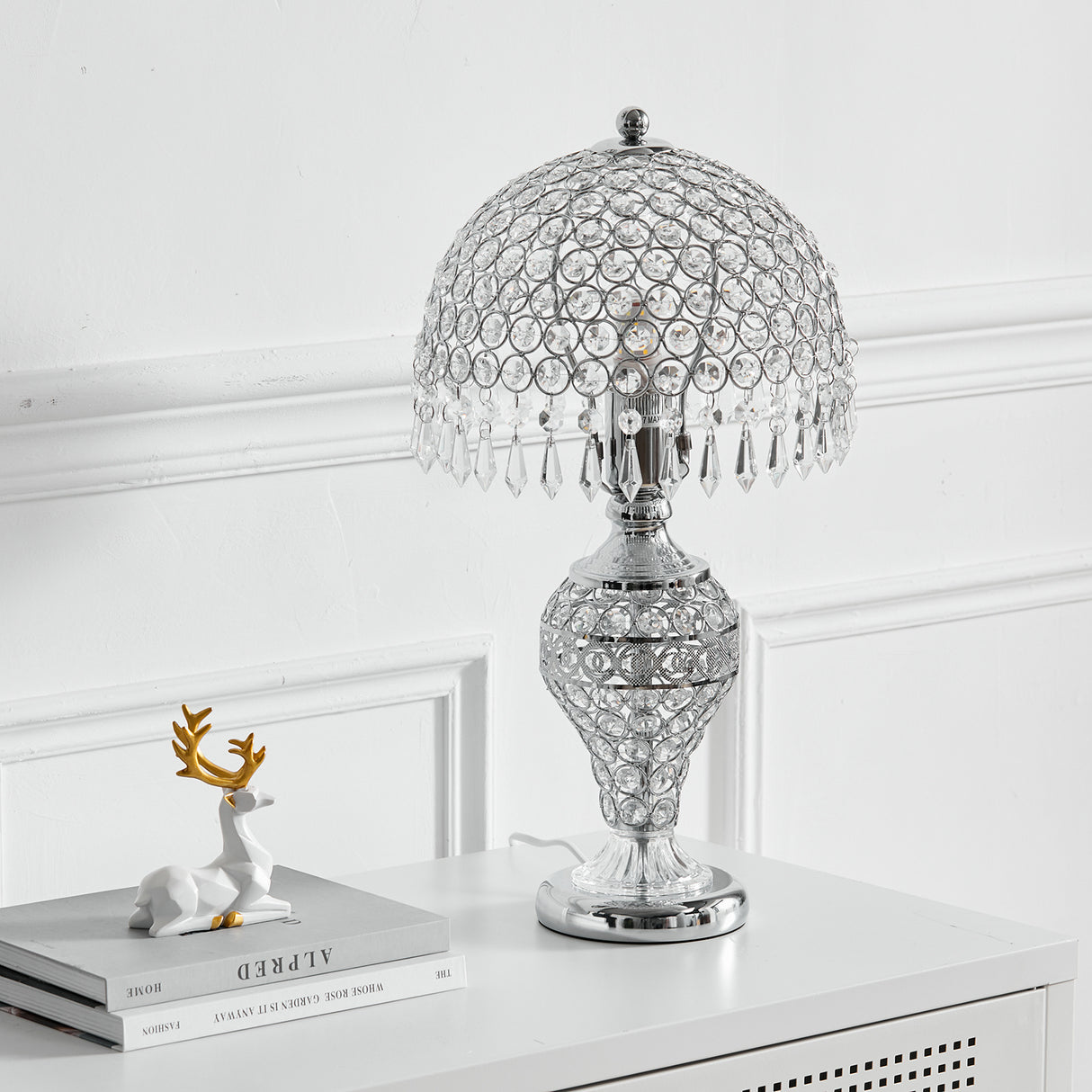 Luxury Crystal Umbrella Bedroom Table Lamp Chrome Base