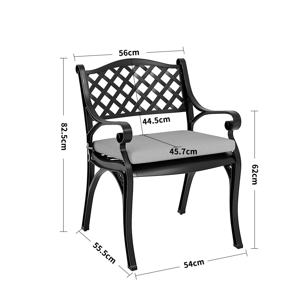 Outdoor 2PCS Black Cast Aluminium Garden Dining Chairs With Cushion