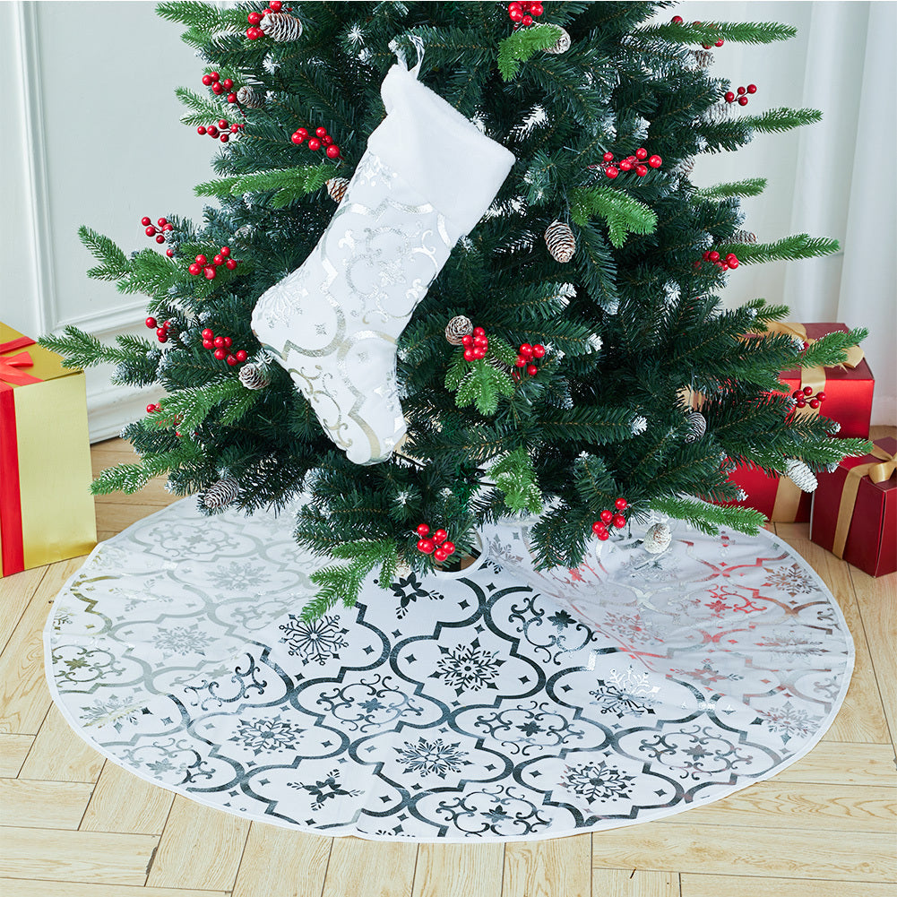 Round Christmas Tree Base Skirt Xmas Ornament with Stocking, White