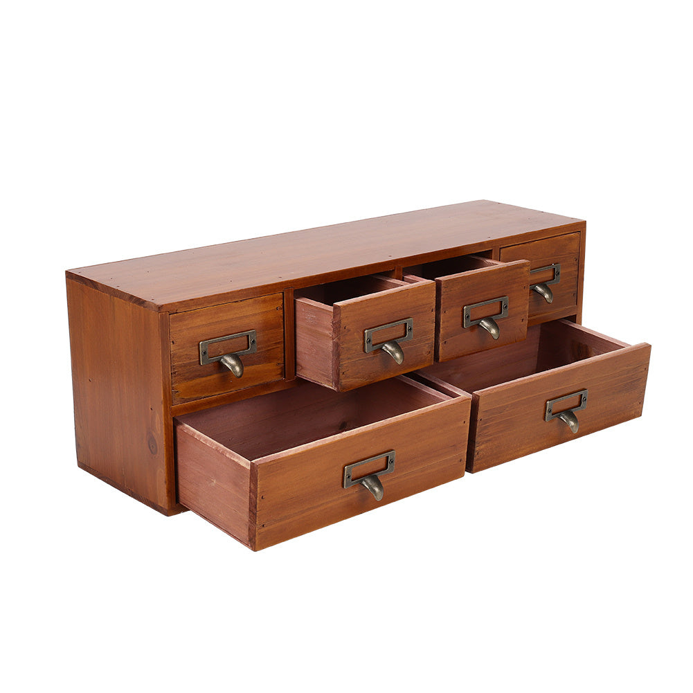 Desktop Retro Wood 6 Drawer Storage Organizer