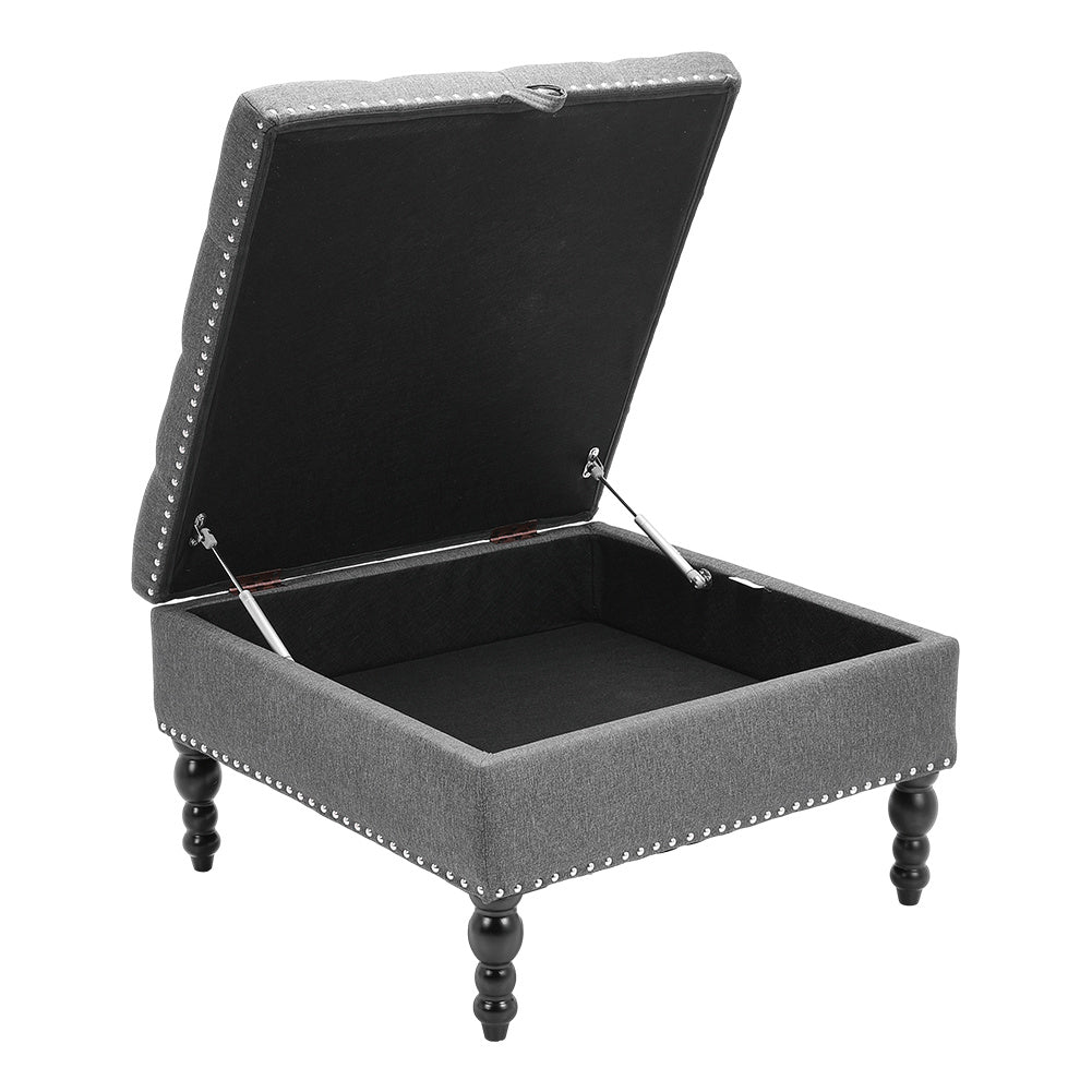 74x77CM Square Tufted Linen Storage Ottoman,Grey