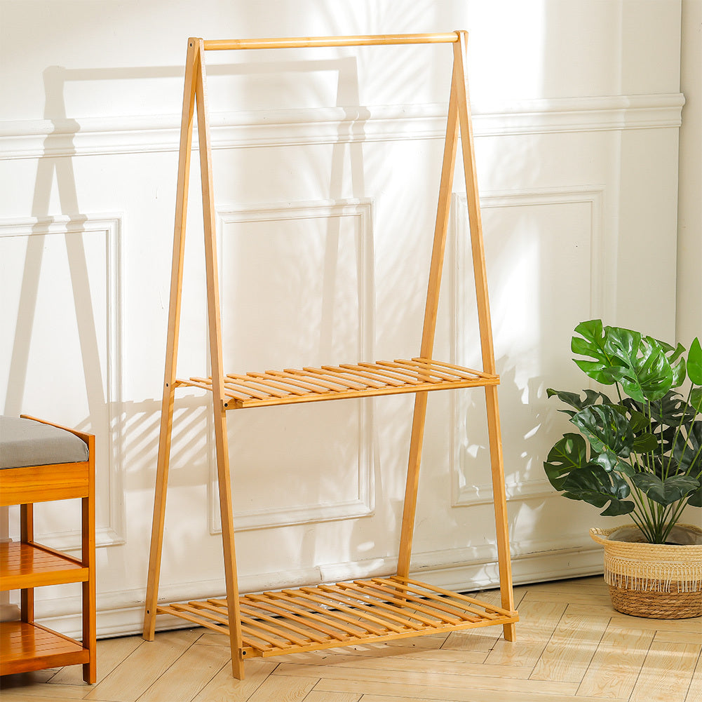 2 Tier Bamboo Hanging Plant Stand Folding Planter Shelves