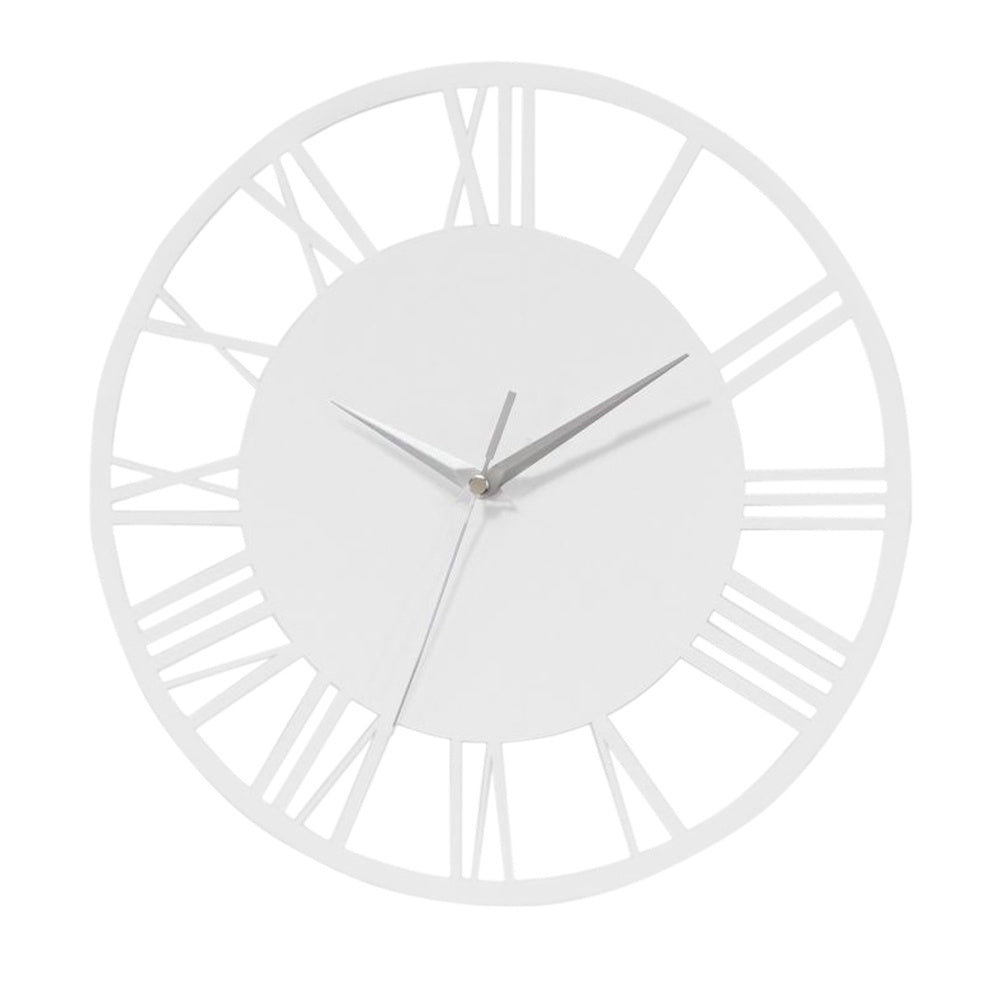 30CM Large Elegant Roman Numerals Open Round Wall Clock, White and Silver