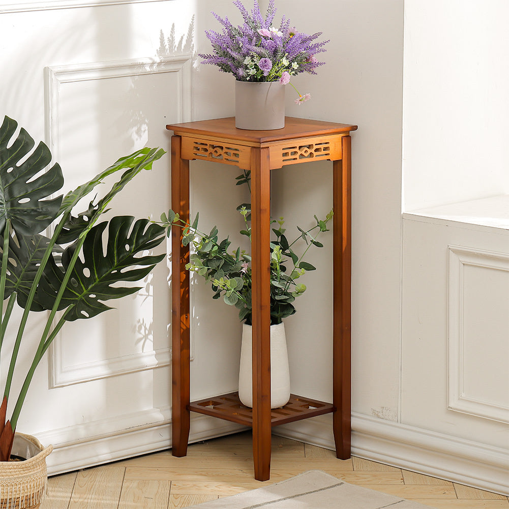 Brown 2 Tier Bamboo Plant Stand Classic Flower Stand