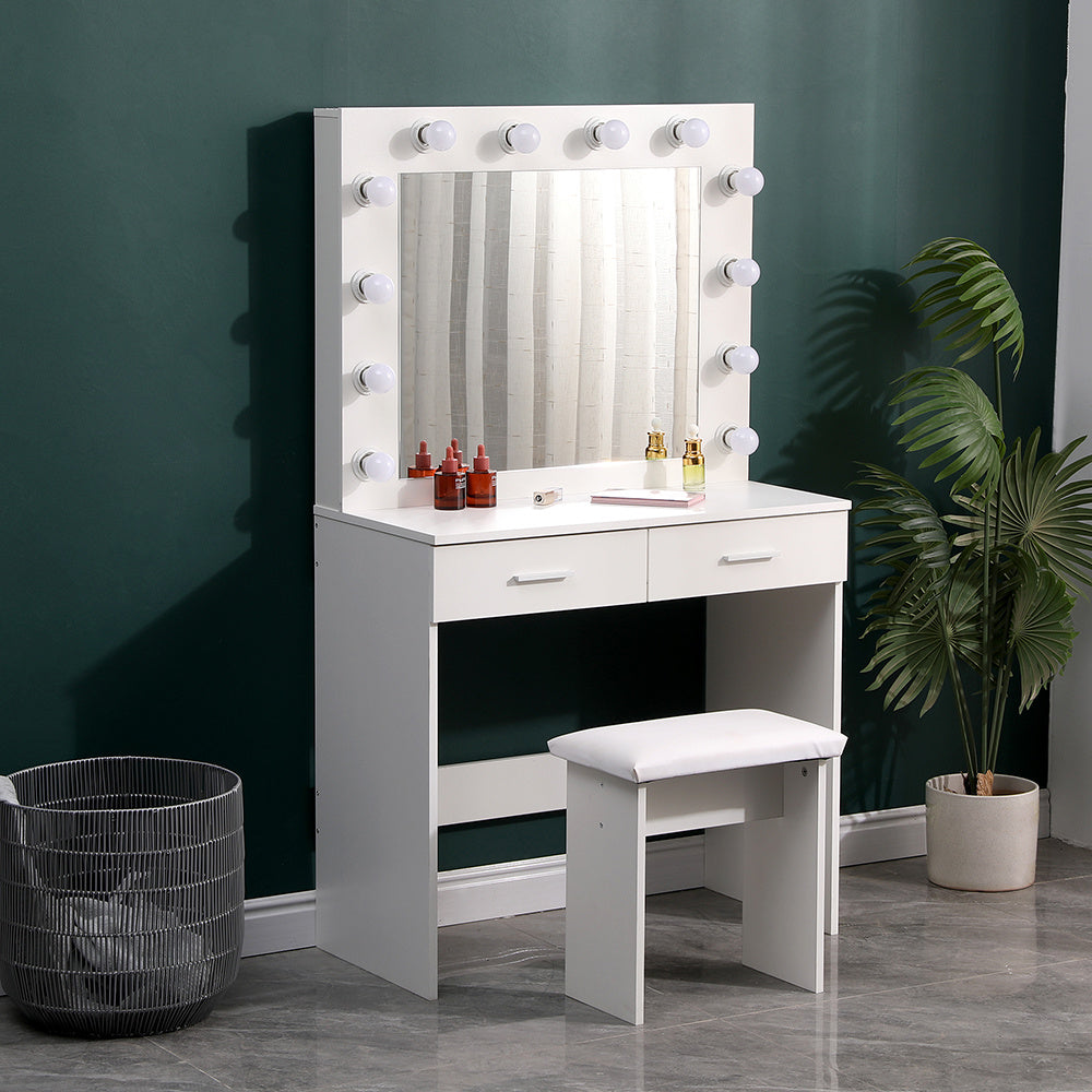 Hollywood Dressing Table with LED Mirror 12 Bulbs Drawers and Stool
