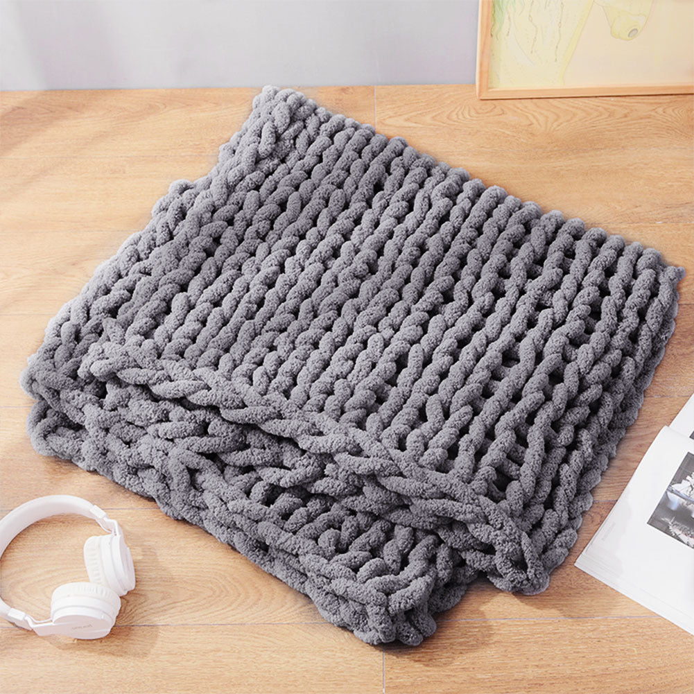Dark Grey Hand Woven Chenille Blanket for Couch and Bed
