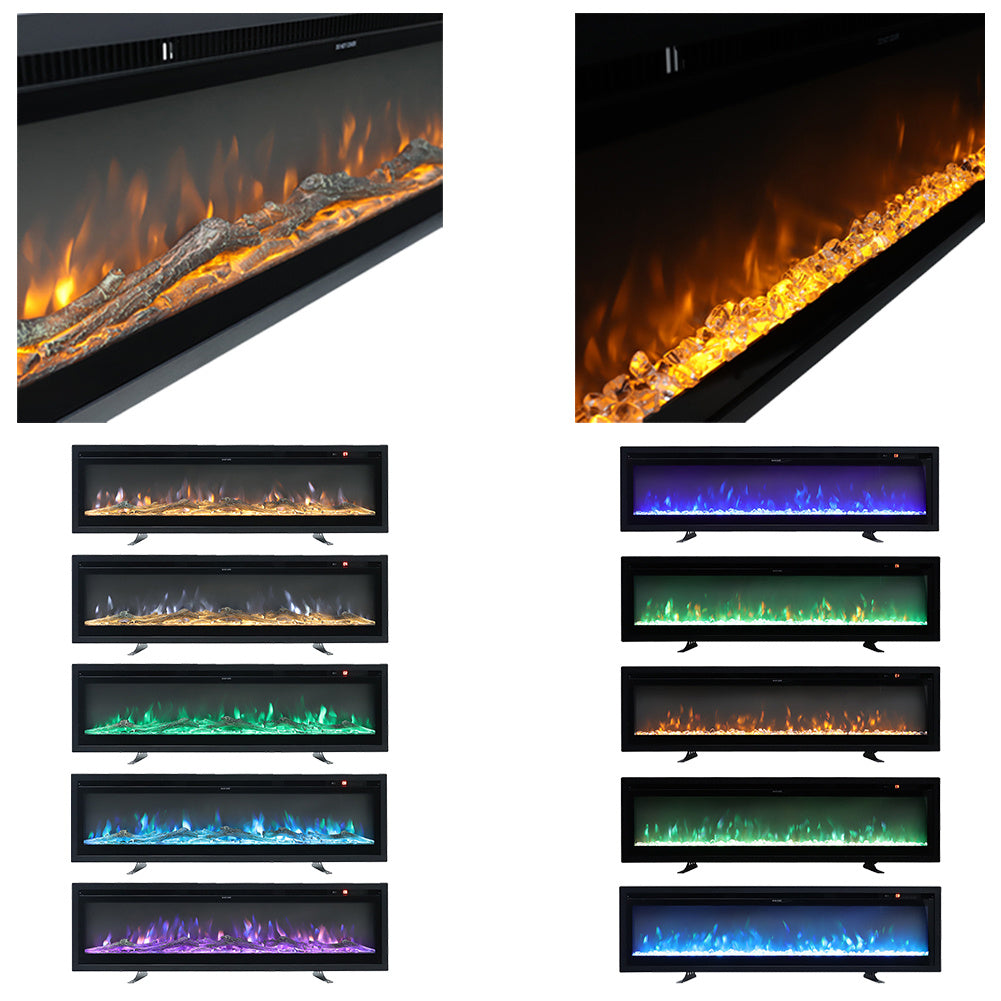 LED Recessed Wall Mounted Freestanding Electric Fireplace 9 Flame Colors with Remote Control,50 Inch