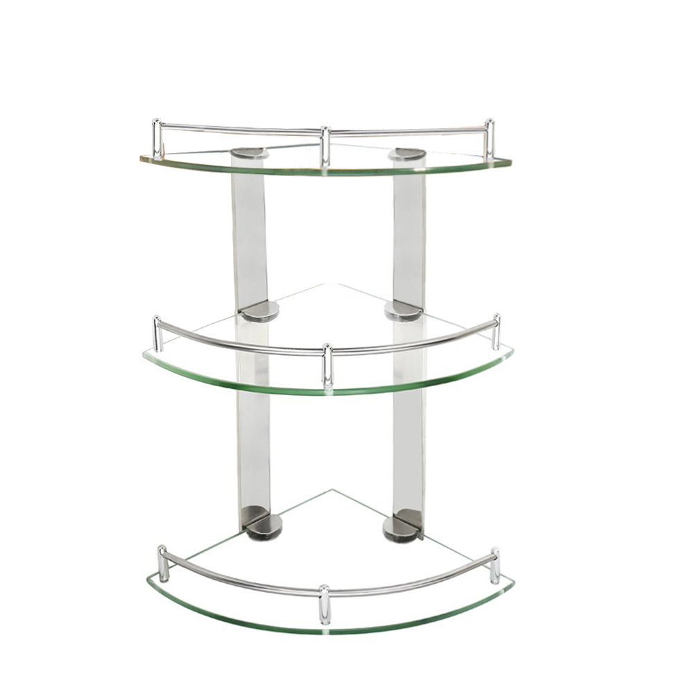 3 Tier Corner Glass Shower Storage Shampoo Holder, 20x20CM