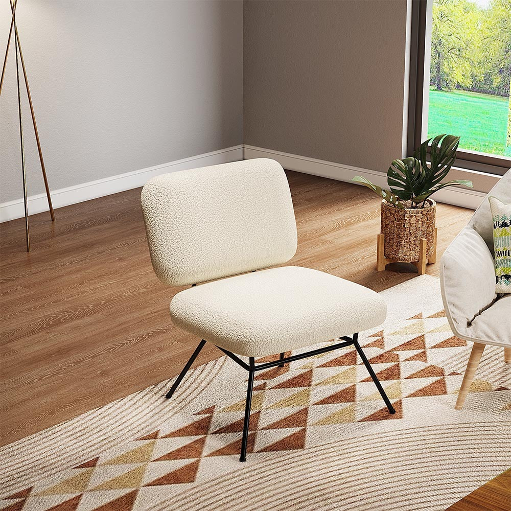 Beige Faux Wool Accent Chair Occasional Chair