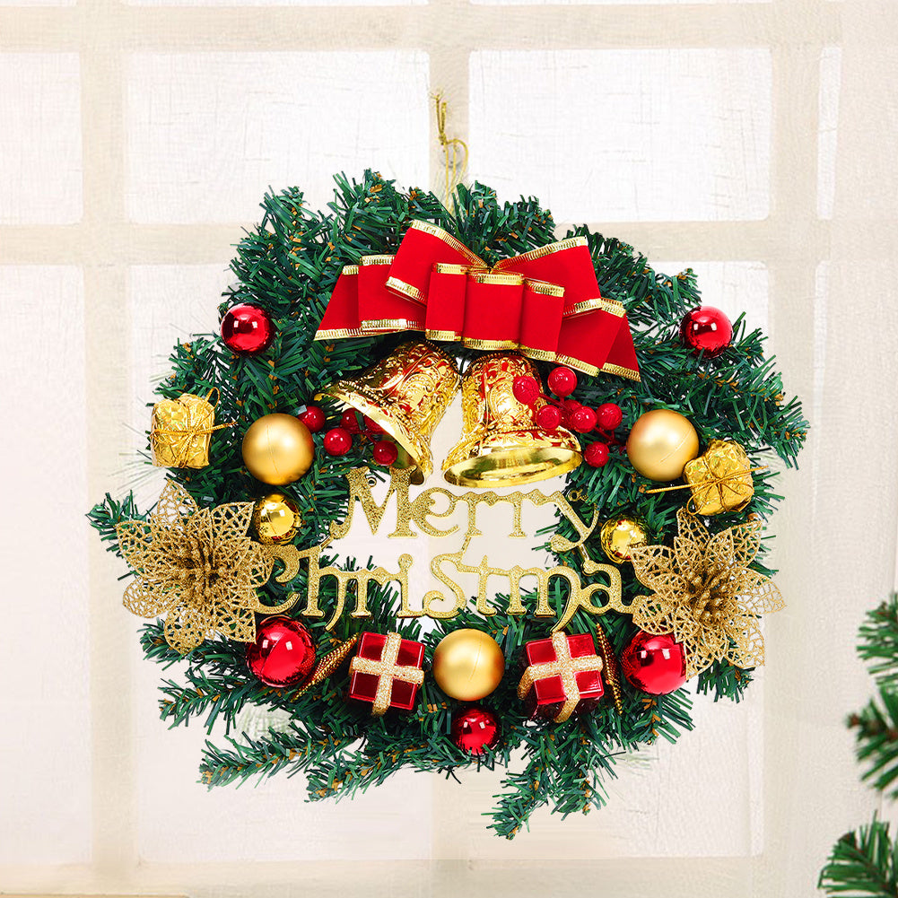 30cm Christmas Artificial Wreath with Xmas Bells Bow Knots
