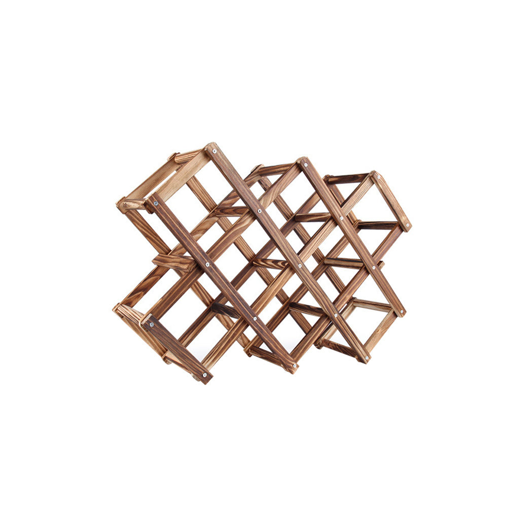Wood 10 Bottles Foldable Wine Rack Stand Storage Display Shelf, Brown