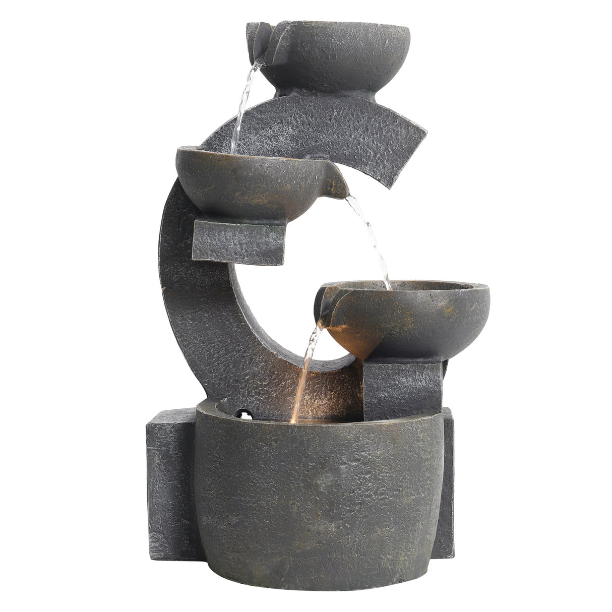 4 Tier Grey Bowl Cascading Electric Water Feature with LED Light