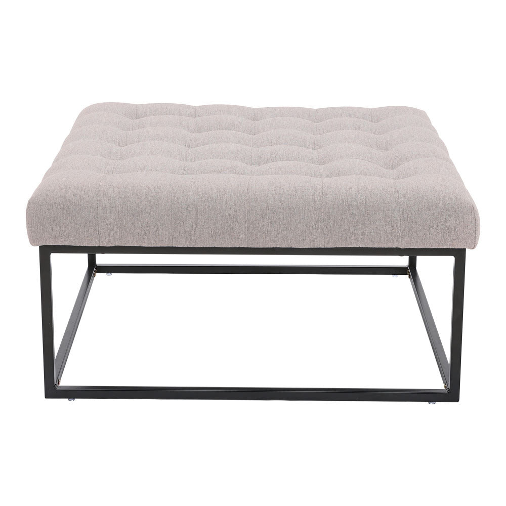 Square Linen Footstool with Metal Frame