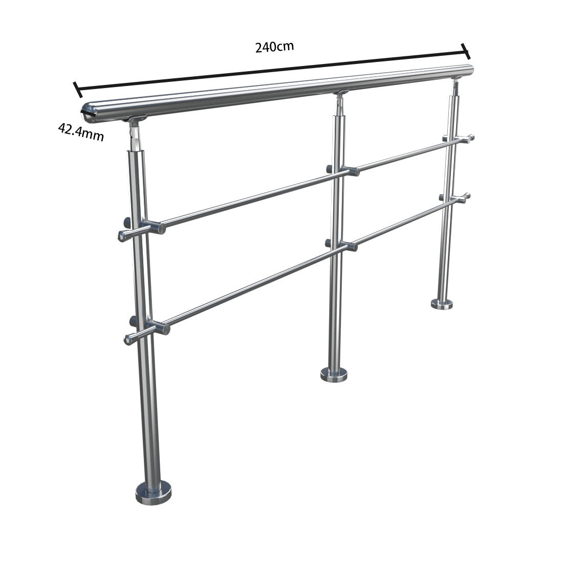 240CM Handrail Stainless Steel Balustrade, With 2 Crossbars