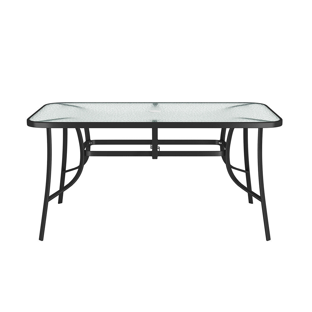 Garden Ripple Glass Rectangle Table With Umbrella Hole Black 150x90CM