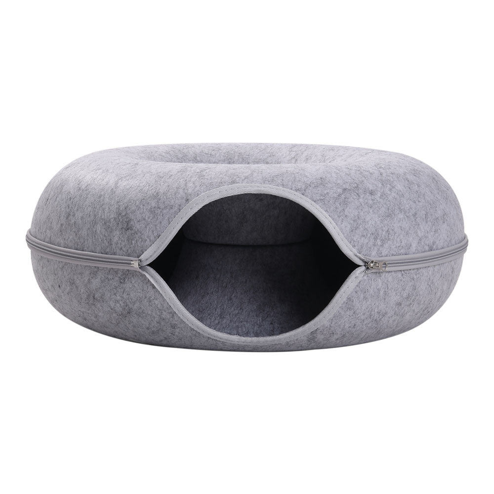 Grey 50cm Round Felt Cat Tunnel Bed Cave Bed for Small Pets