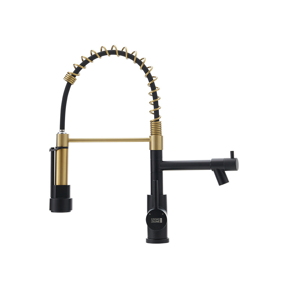 Gold Black Stainless Steel Kitchen Faucet with Pull Down Spring Spout
