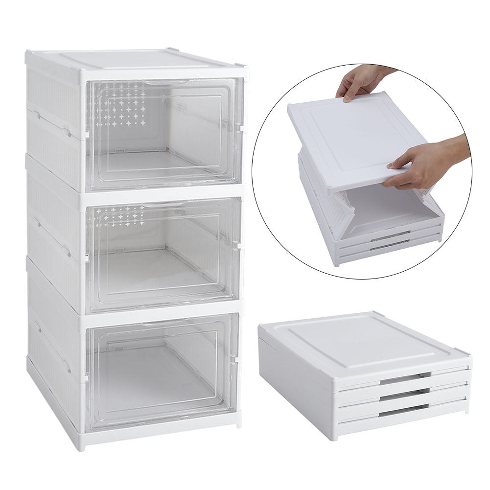 White 3 Tier Foldable Shoe Storage Box Unit