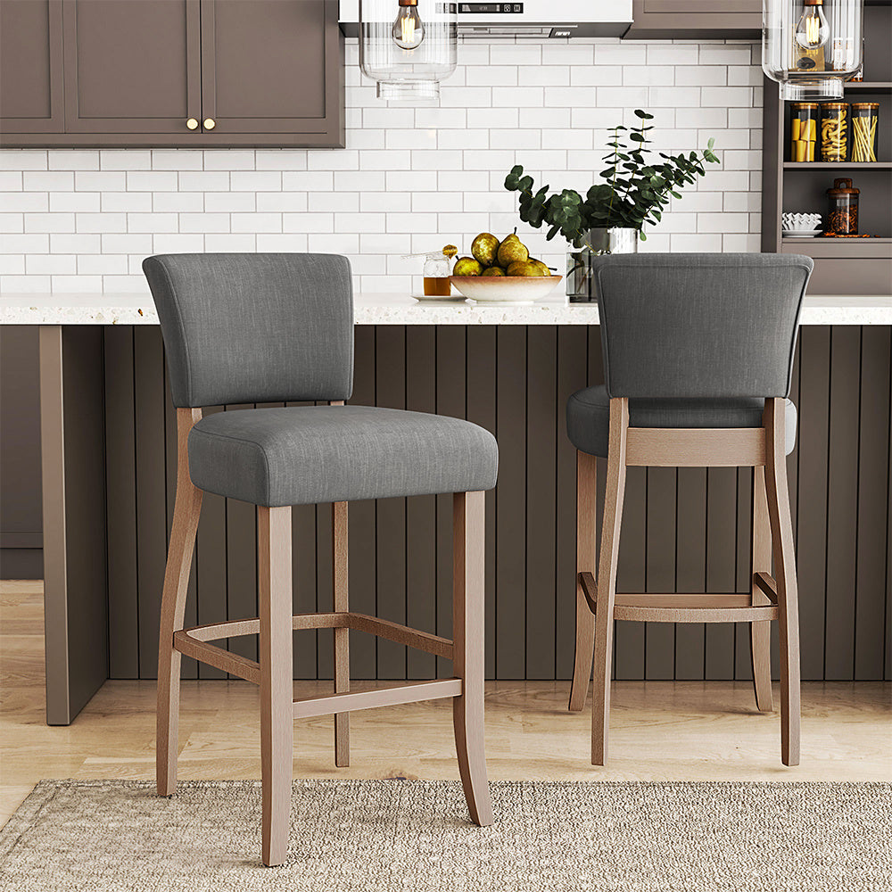 Set of 2 Height Linen Bar Stool for Kitchen Light Grey