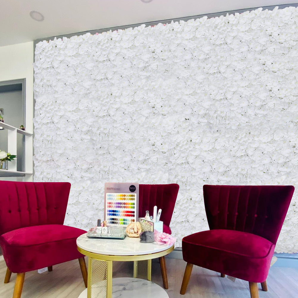Handcrafted White Silk Hydrangea Flower Panel